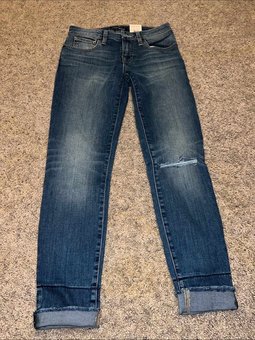 Lucky Brand Mid-Blue Cropped Distressed Jeans